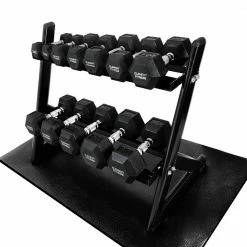 Element Fitness Hex Dumbbells Set With PVC Mat 210lb